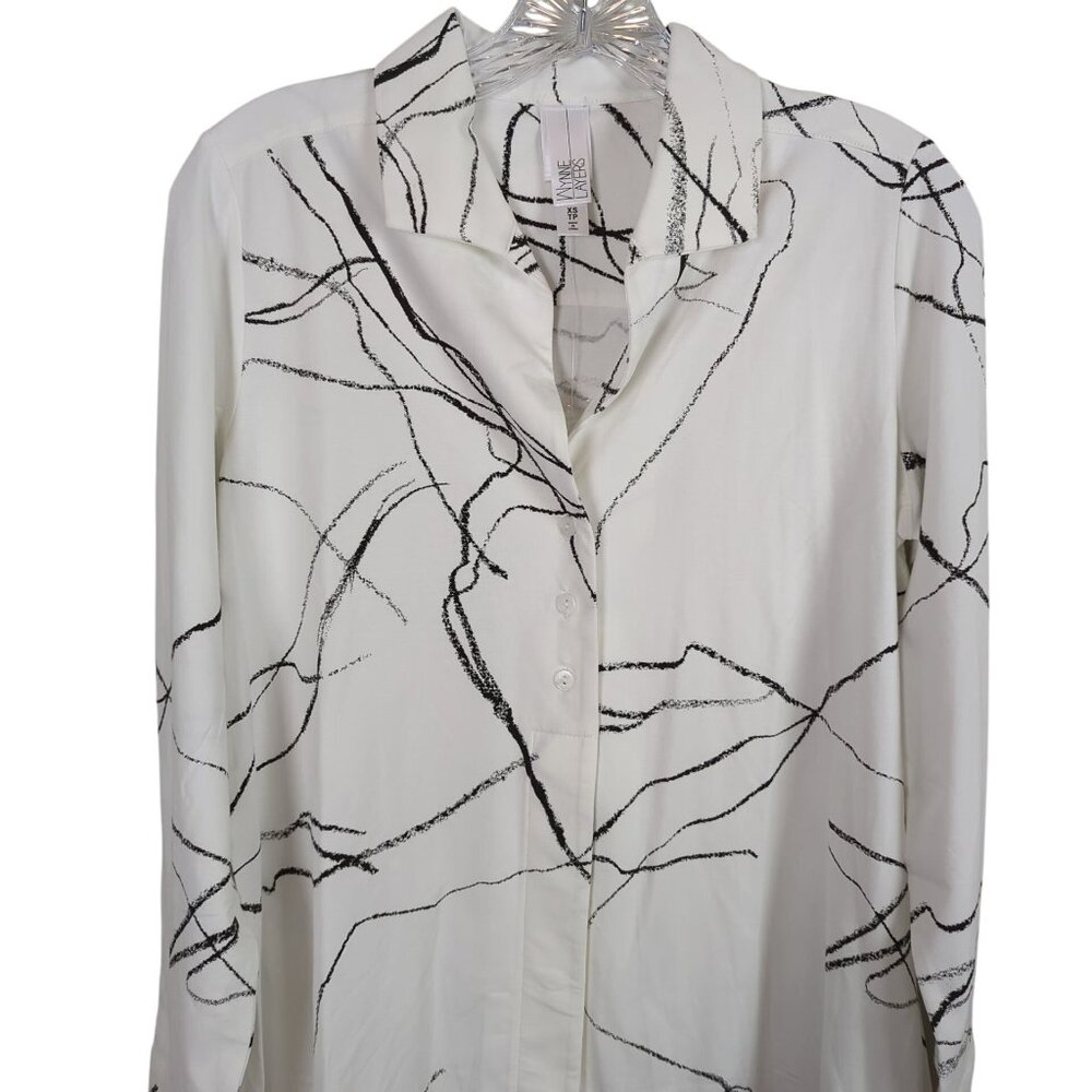 Wynne Layers long sleeve black white geometric high low Tunic button front sz XS - Picture 4 of 13